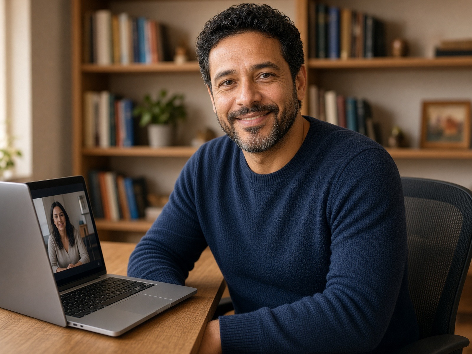 An advisor coaching from a home studio